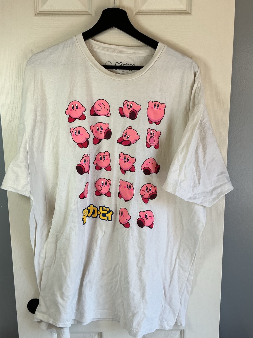 Nintendo White Tee with Pink Kirby Grid
